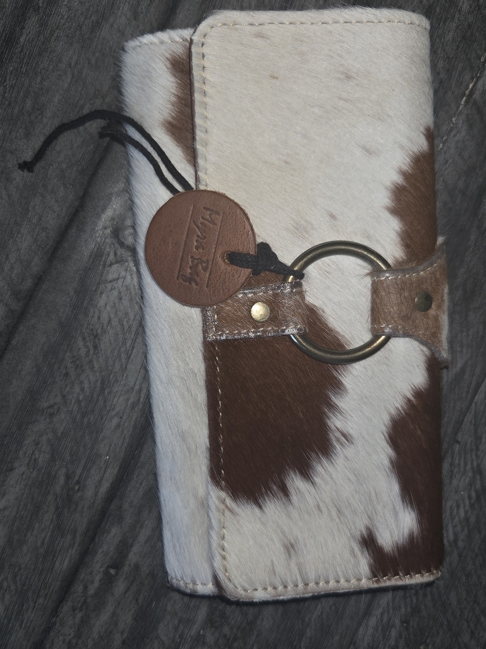 Myra Brown Leather And Calf Hair Organizer Wallet with RFID.